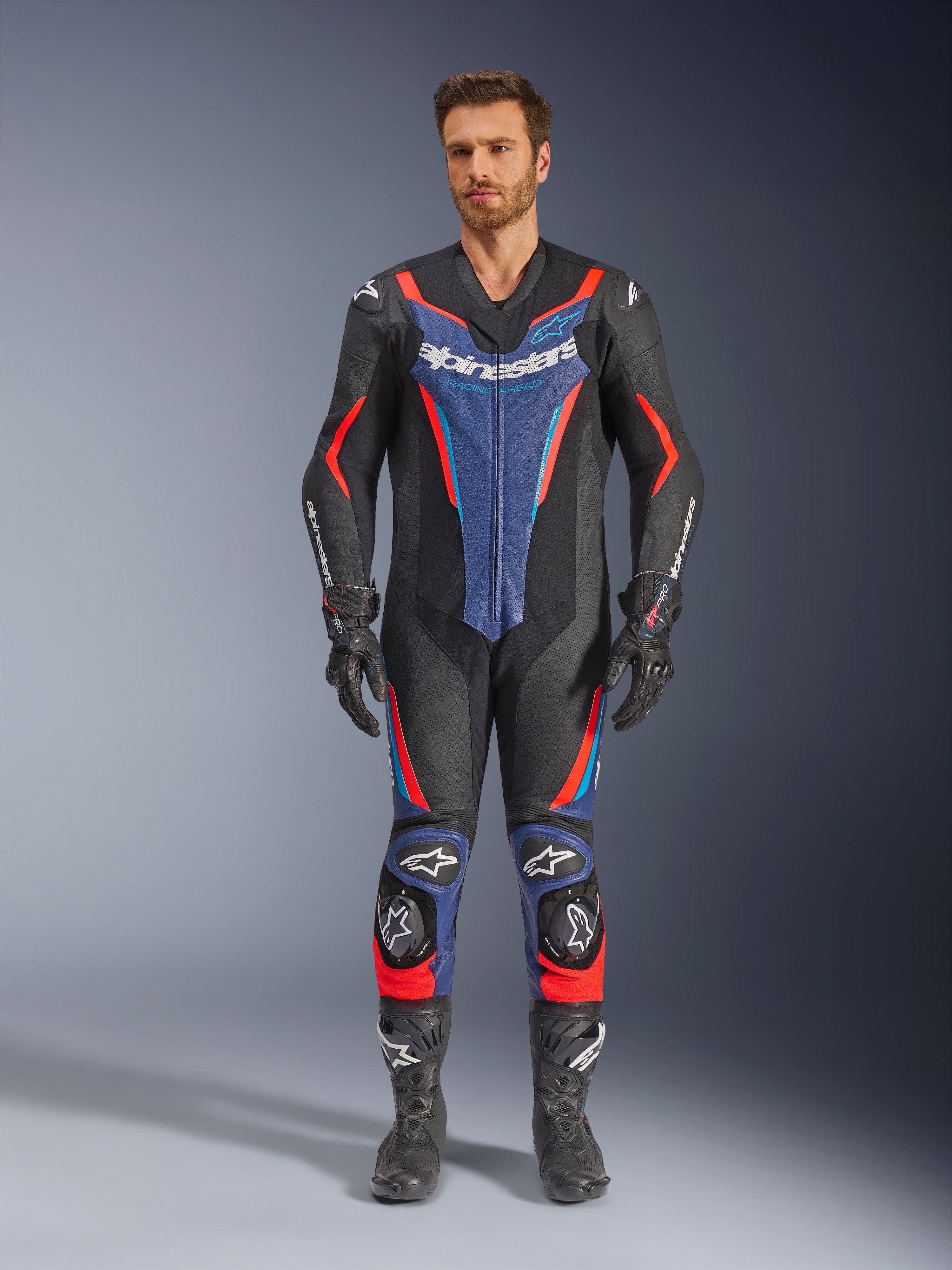 GP Force V2 Leather - Blue Motorcycle Suit | Alpinestars®