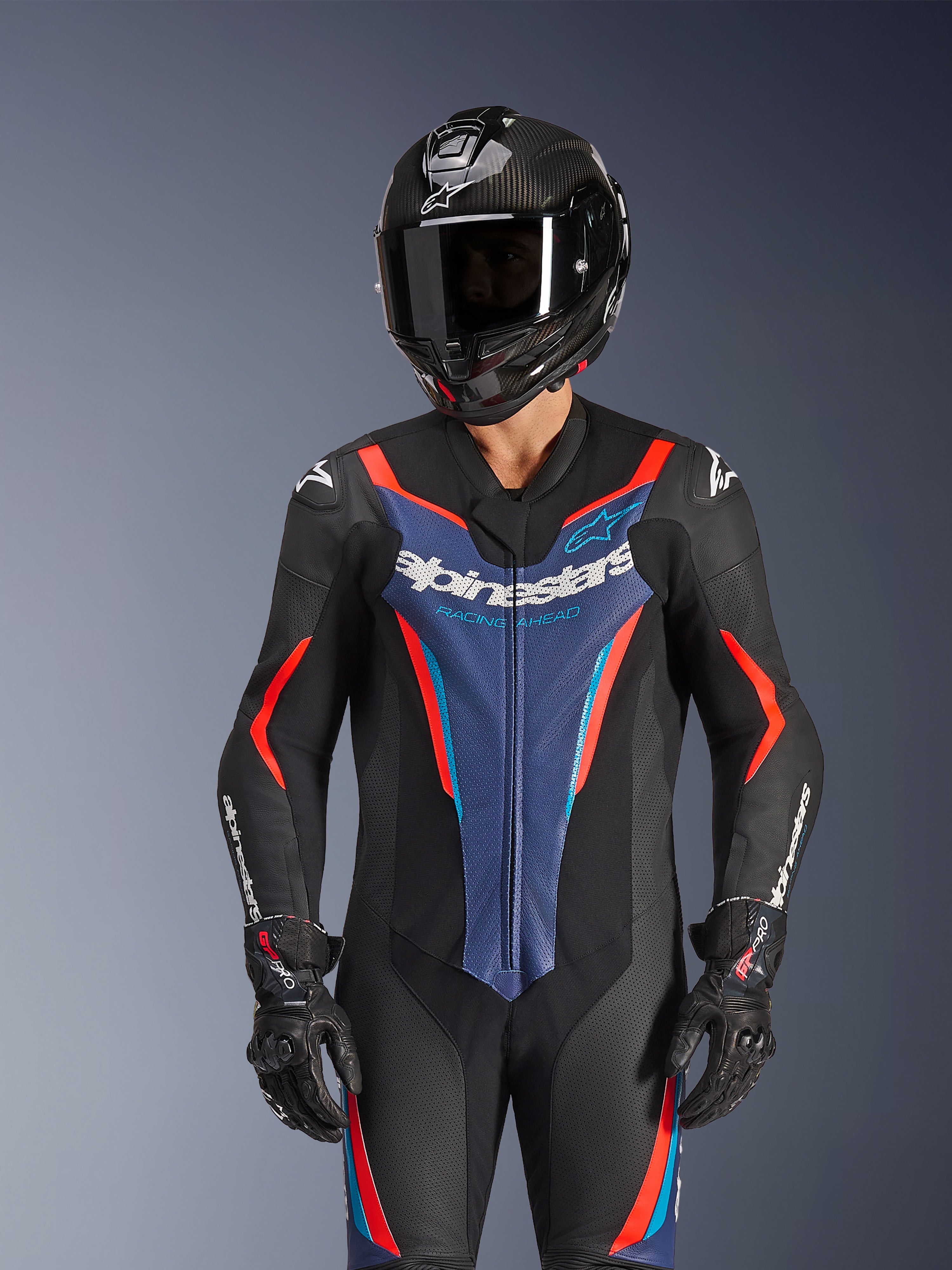 GP Force V2 Leather - Blue Motorcycle Suit | Alpinestars®