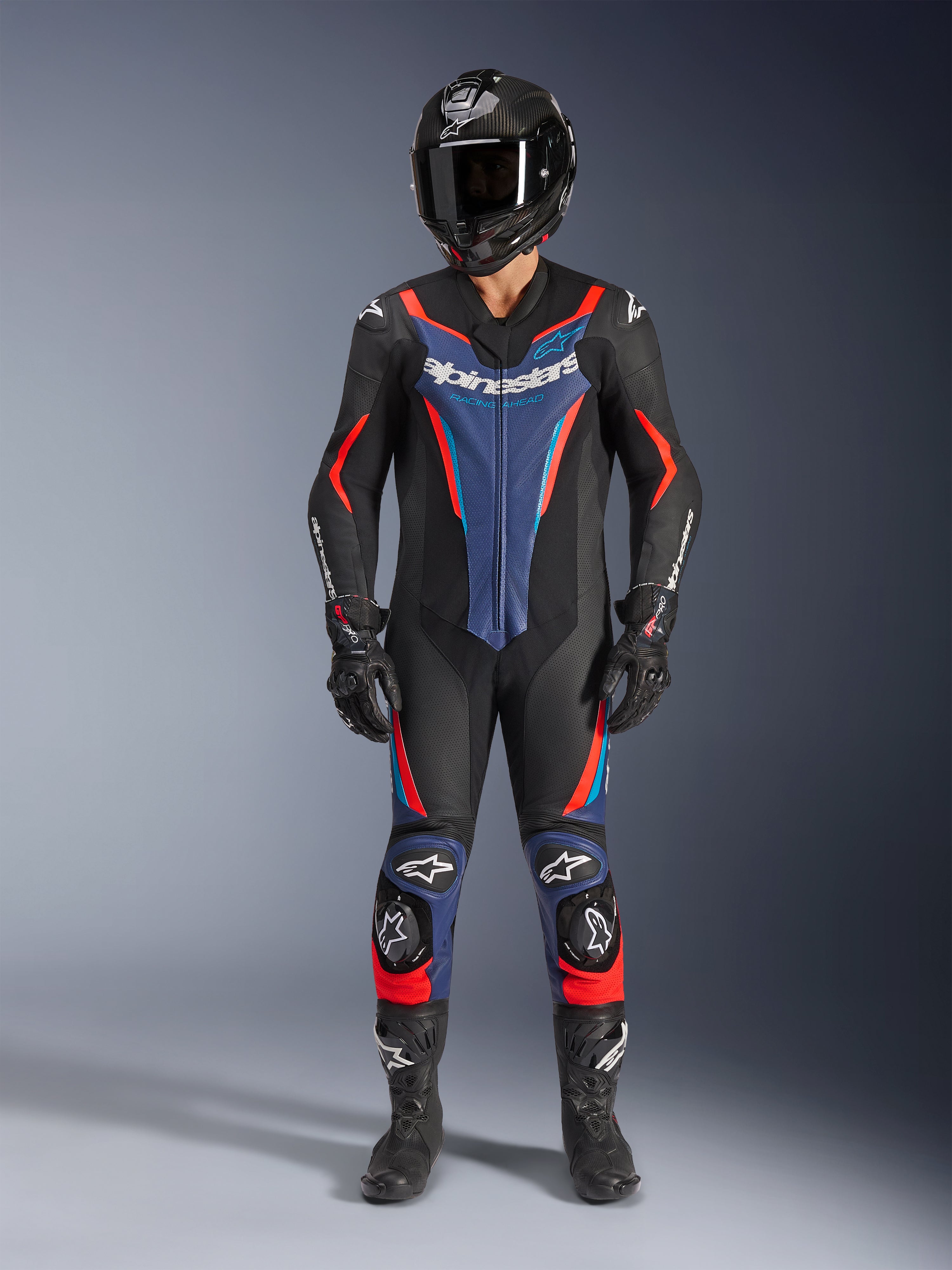 GP Force V2 Leather - Blue Motorcycle Suit | Alpinestars®