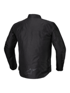 Alpinestars T-SPS V2 Waterproof Jacket, men's textile motorcycle jacket, Black, back view showing reflective detailing and extended lower back coverage