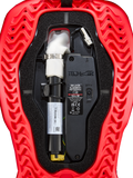 Alpinestars Tech-Air® 5 Plasma airbag replacement canister, black ECU, and white inflator in a red ribbed shell.