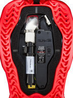 Alpinestars Tech-Air® 5 Plasma airbag replacement canister, black ECU, and white inflator in a red ribbed shell.