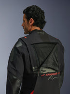 Alpinestars Halo Pro Drystar® XF Laminated Jacket, Adventure Motorcycle Jacket, Black Dark Shadow, back view featuring unzipped modular ventilation panel revealing large mesh area, red Alpinestars branding, Tech-Air® Ready logo on collar, durable textile construction for all-terrain riding.