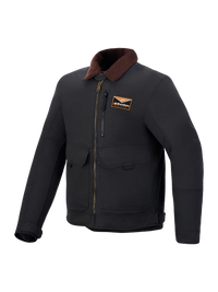 Alpinestars Mustang Waterproof Jacket, Men's urban motorcycle jacket in Dark Anthracite and Dark Brown with a corduroy collar and workwear-inspired styling, CE certified