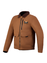 Alpinestars Mustang Waterproof Jacket, Men's textile motorcycle jacket, Dark Rust Dark Brown, workwear-inspired styling with corduroy collar and front patch pockets, CE certified