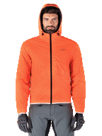 Alpinestars Mohobbs Waterproof Jacket, Motorcycle Padded Bomber Jacket, Black and Orange Fluo, quilted design with stormproof hood, urban streetwear inspired riding gear
