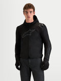 Alpinestars Zaca V2 Waterproof Jacket, Men's Black motorcycle sport riding jacket featuring a hood, integrated DFS shoulder armor, and durable textile construction