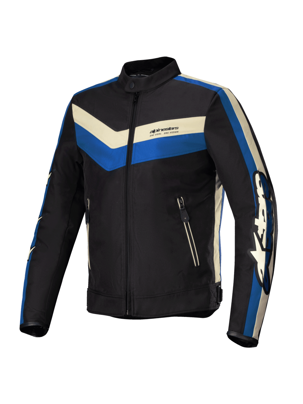 Alpinestars T-Dyno Water Resistant Jacket, Men's Motorcycle Textile Jacket, Black, Blue, and Ecru, CE Certified with water-resistant construction and vintage-inspired biker fit
