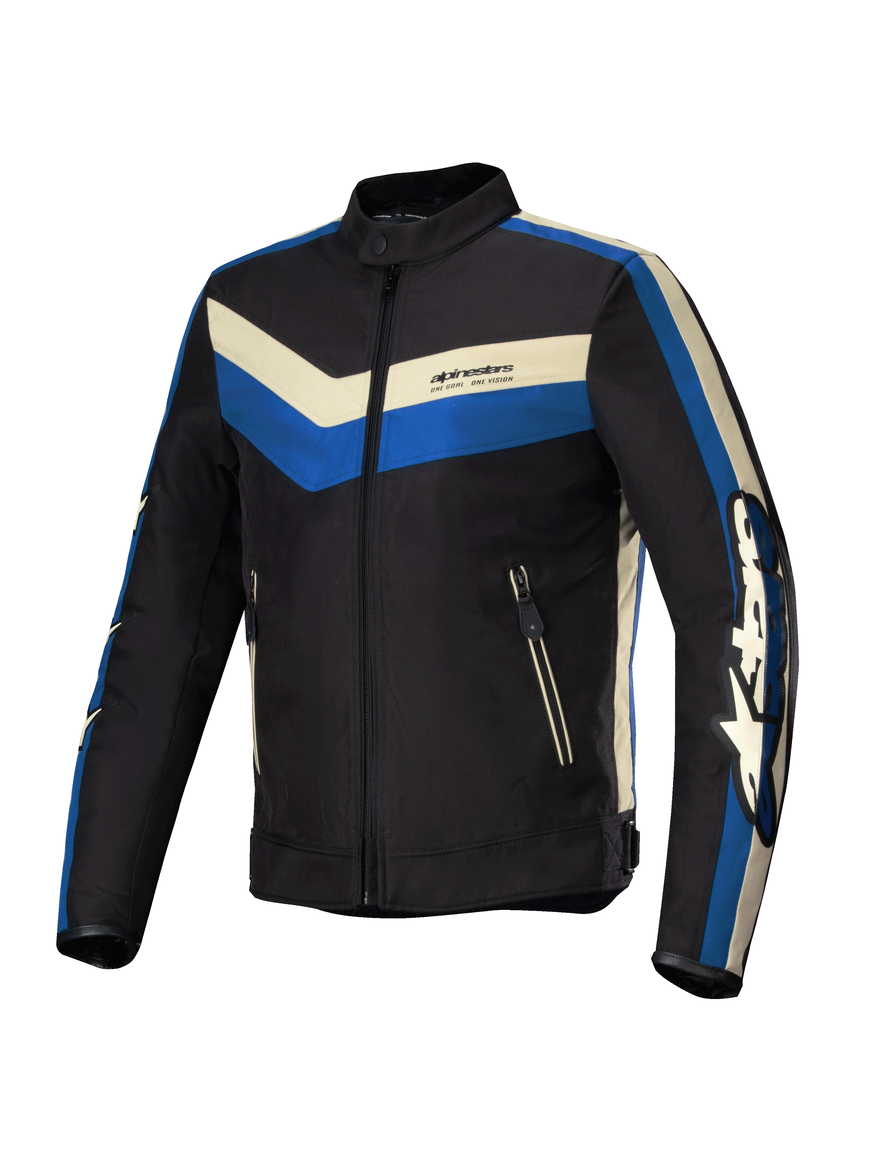 Alpinestars T-Dyno Water Resistant Jacket, Men's Motorcycle Textile Jacket, Black, Blue, and Ecru, CE Certified with water-resistant construction and vintage-inspired biker fit