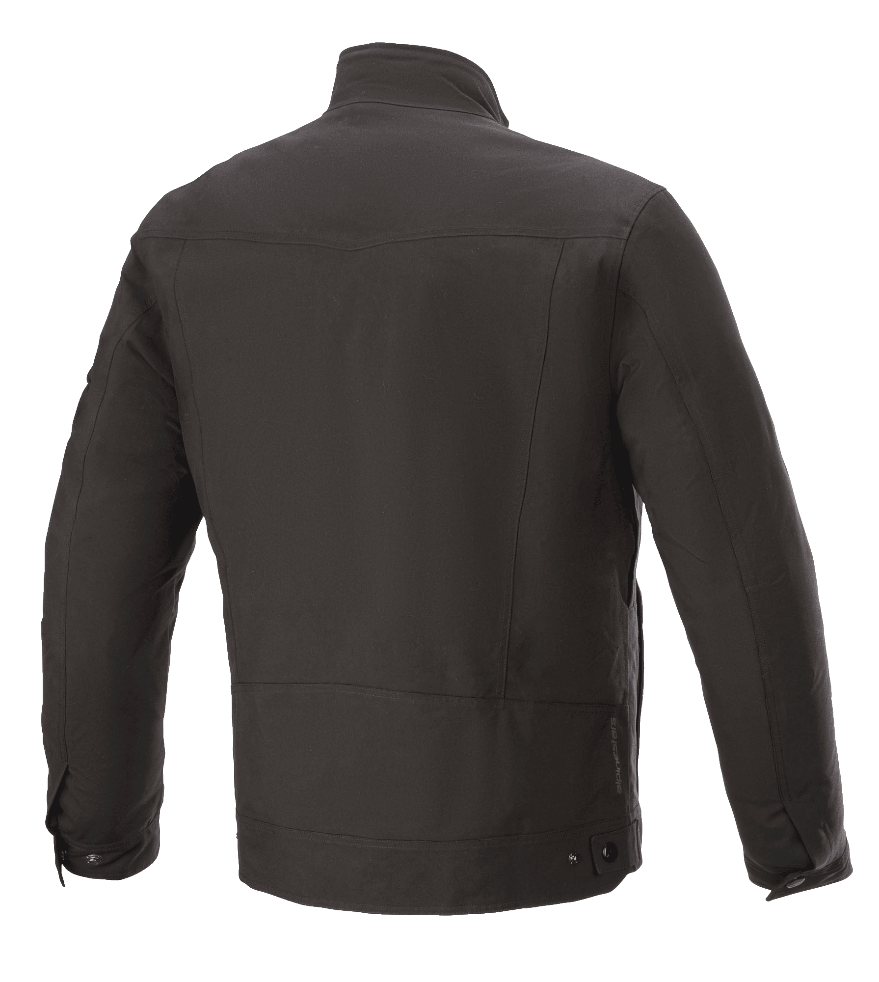 Alpinestars Solano Waterproof Jacket, Black, Rear View, Casual Urban Motorcycle Jacket, Waterproof Textile Construction, Straight Collar, Subtle Logo Detail on Lower Back