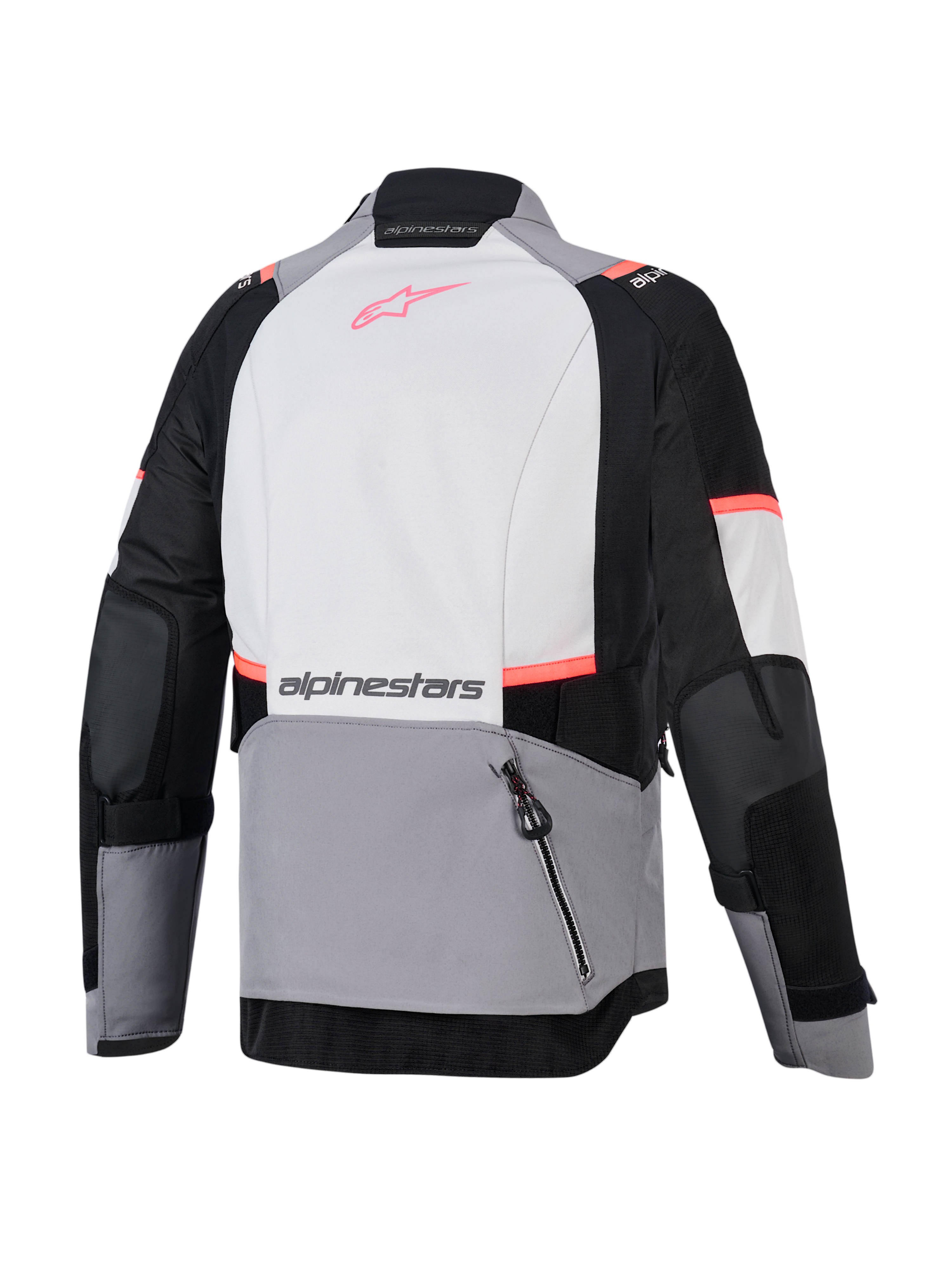 Alpinestars Stella Andes V4 Drystar Women's Adventure Jacket in gray and black, back view with rear storage pocket.