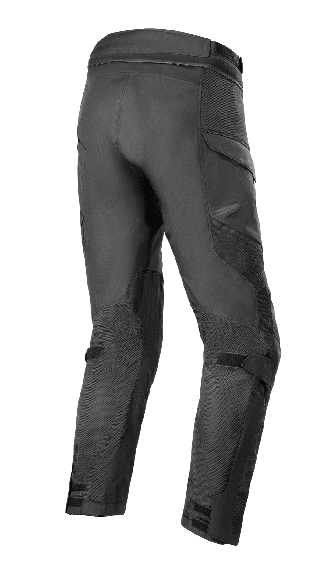 Alpinestars Andes Air Drystar® Pant - Short Length, Adventure Touring Pants, Black, rear three-quarter view showing extensive 2D mesh panels for airflow, pre-curved leg construction, and adjustable straps at the knees and ankles.