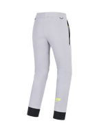 Alpinestars Aeroshell Pants, CE certified crossover motorcycle softshell pants for men, Mid Gray with Yellow Fluo accents, rear view showing stretch construction, elastic lower hem, and pocket details