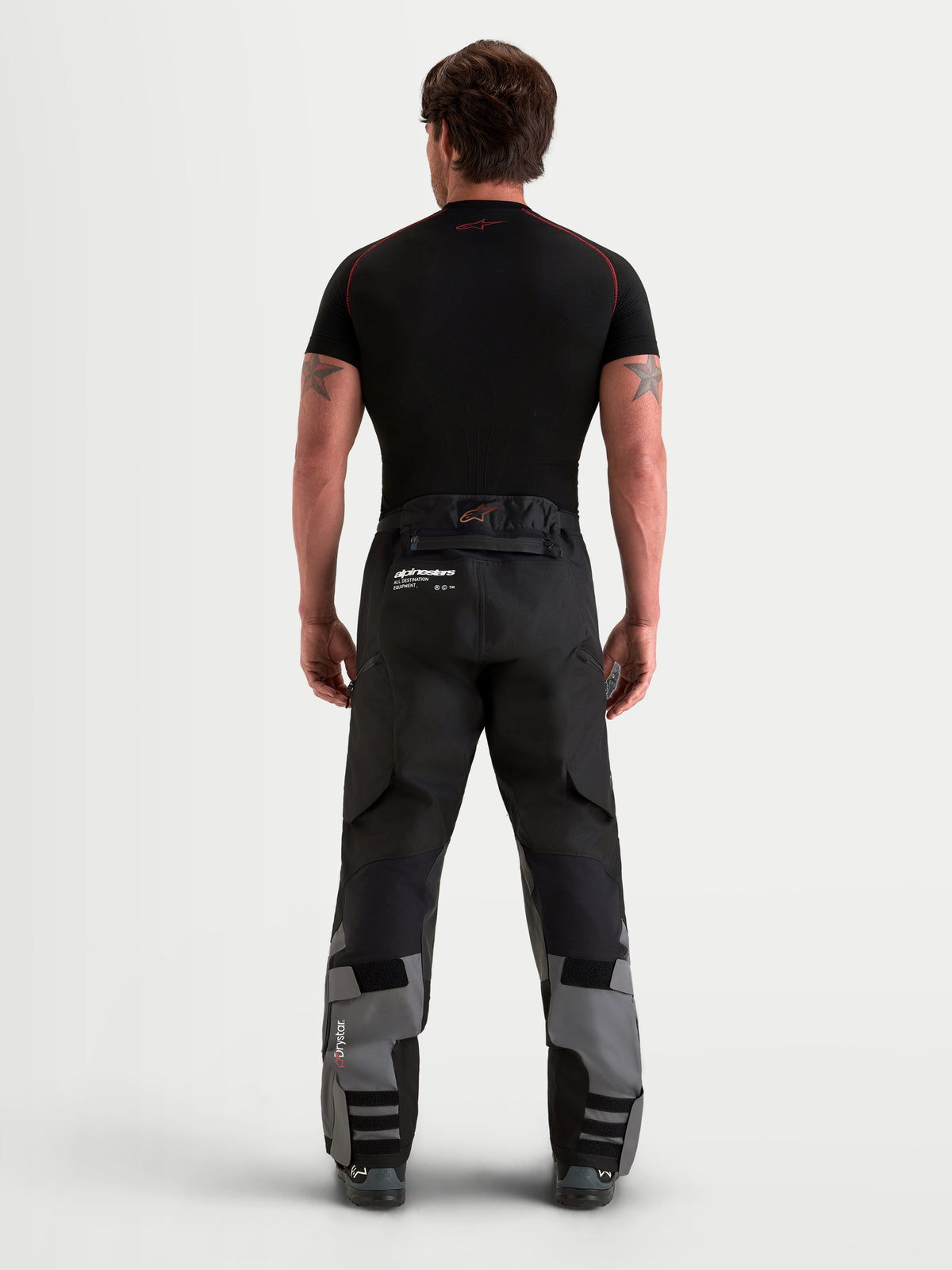 Alpinestars Harok V2 Drystar Pants, Men's Adventure Motorcycle Pants, Dark Gray and Black, rear view showing ripstop construction and over-the-boot design