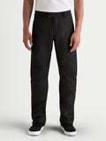 Alpinestars C-1 Waterproof Pants, men's urban contemporary motorcycle riding pants in black, front view on a model wearing a white t-shirt, featuring a durable polyfabric shell and straight-fit design.