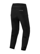 Alpinestars Andes Pro Drystar® XF Pants, Black, rear view, adventure motorcycle pants featuring Alpinestars branding on the upper back, adjustable velcro straps on calves and ankles, jacket-to-pant connection zipper, and zippered hip pockets, designed for all-season touring protection