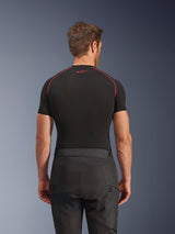 Alpinestars Cusco Drystar® Pants, Black Motorcycle Pants, back view of rider wearing adventure touring gear with a black short-sleeve compression top featuring red stitching, durable ripstop and 600D fabric construction.