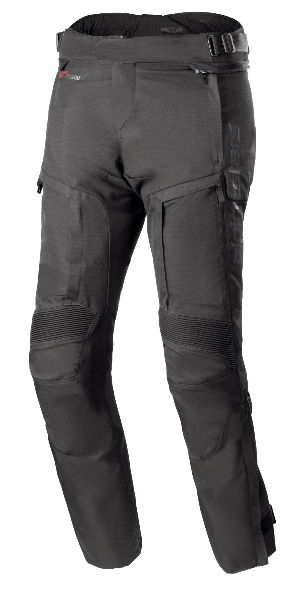 Alpinestars Bogota Pro Drystar 4 Seasons Pants, Black Motorcycle Touring Pants, Regular Fit, Reinforced Knee Areas with Ribbed Protection, Adjustable Waist Straps with Buckles, Drystar Waterproof Technology, Multiple Pockets and Ventilation Zippers