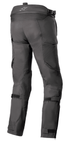 Alpinestars Bogota' Pro Drystar® 4 Seasons Pants - Long, Black textile motorcycle pants, rear view highlighting adjustable waist and calf straps, ergonomic fit for adventure riding