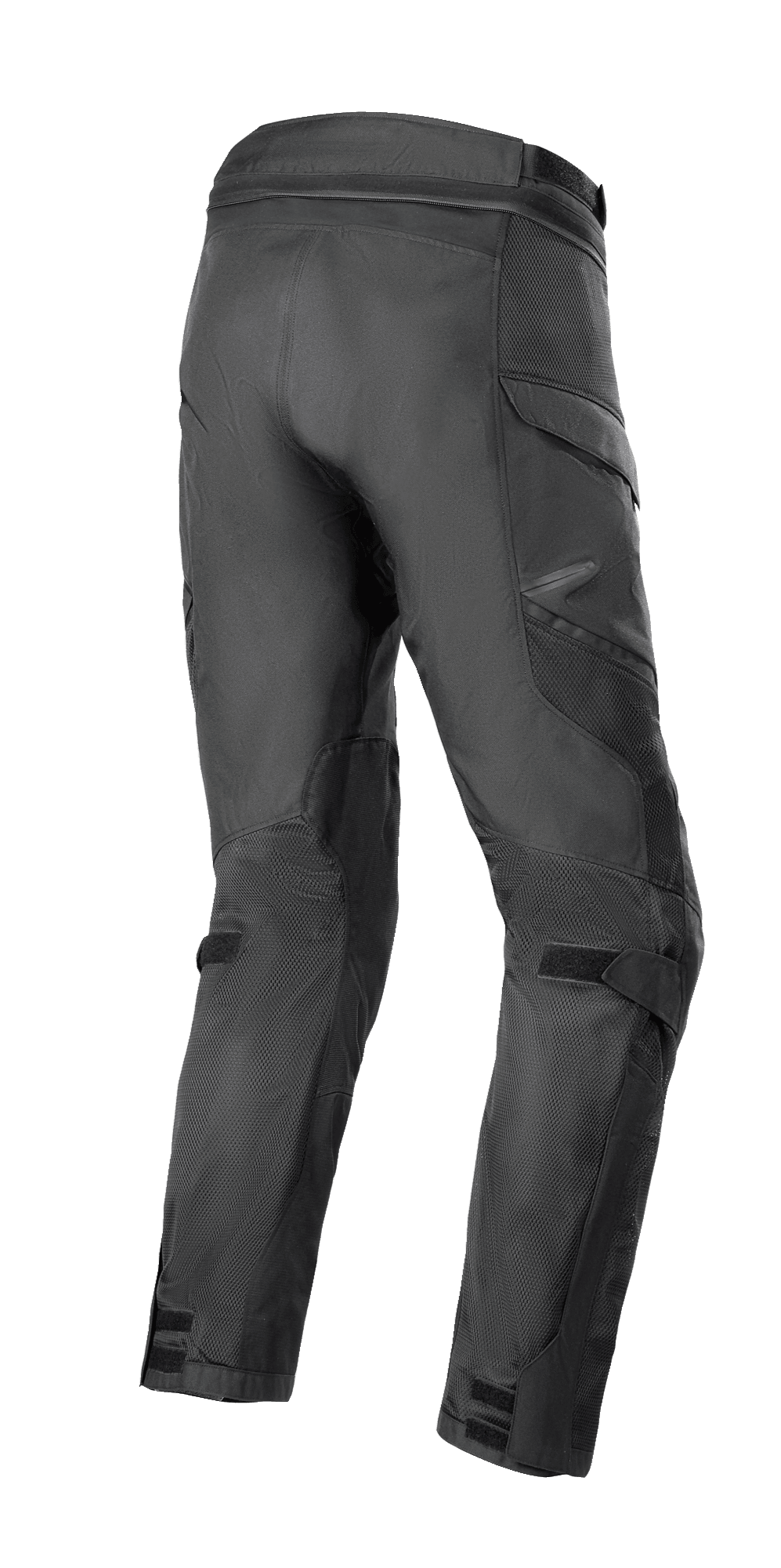 Alpinestars Andes Air Drystar® Pants, Motorcycle Pants, Black, rear view showing extensive mesh panels for airflow, cargo pockets, and adjustable hook-and-loop straps at the calves and ankles, durable textile construction for adventure touring