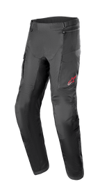 Alpinestars Andes Air Drystar® Pants, Adventure Touring Motorcycle Pants, Black, featuring extensive mesh panels for ventilation, red star logo on the left thigh, adjustable waist straps, and reinforced knee sections, designed for touring comfort.