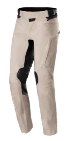 Alpinestars AMT-10LAB Drystar® XF Pants, Adventure Motorcycle Pants, Aluminum Camo, light gray camouflage pattern with black reinforced panels on the knees and inner thighs, technical textile construction featuring an adjustable waist and Drystar branding on the lower leg