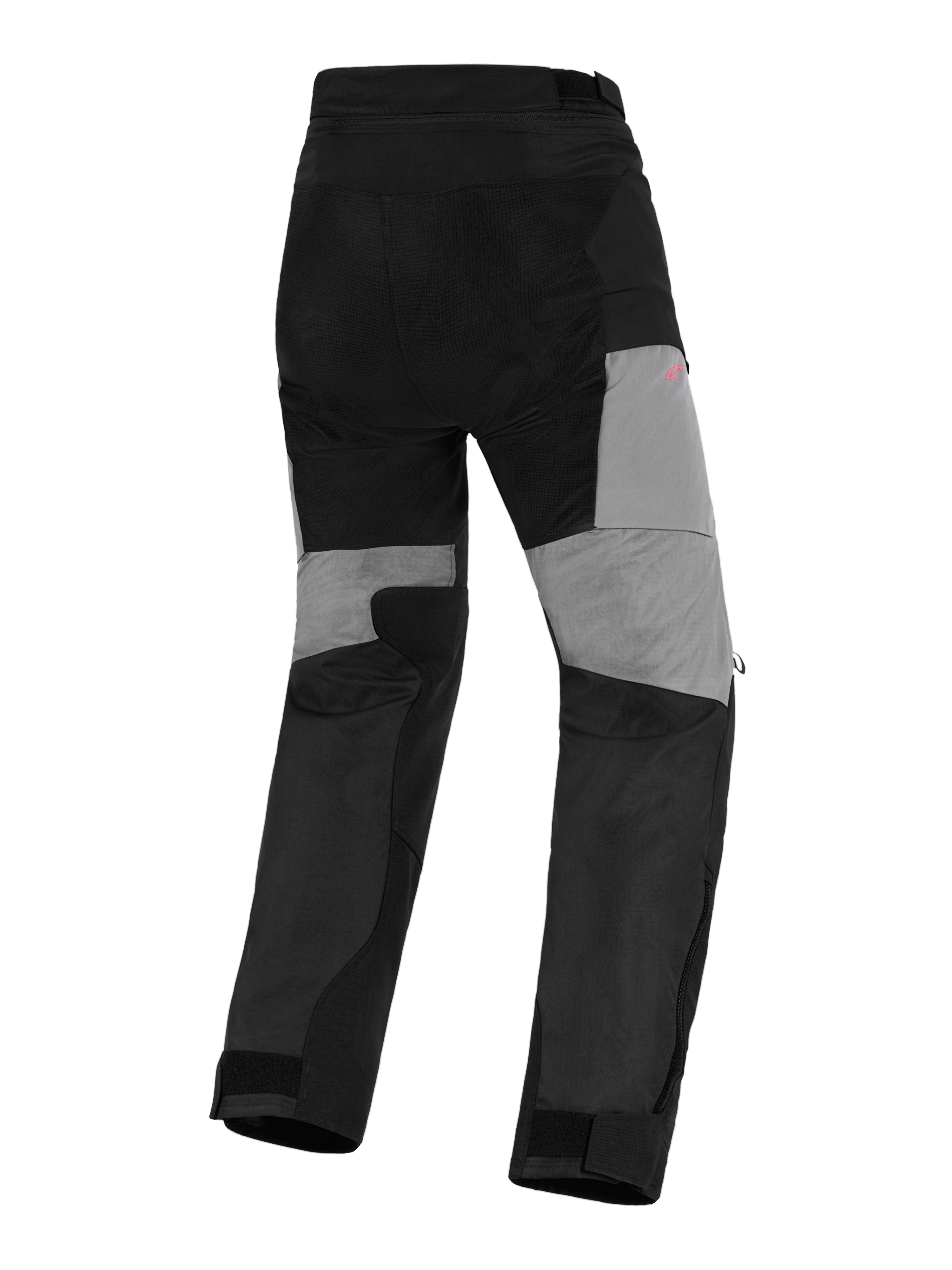 Alpinestars Stella Andes V4 Drystar® Pants, Women's Adventure Motorcycle Pants, Black and Dark Gray, rear view featuring gray panels on the back of the legs, durable ripstop reinforcements on the seat, and stretch zones for mobility in a waterproof textile design.