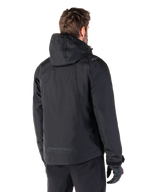 Alpinestars Morush Waterproof Parka, Black Men's Urban Motorcycle Jacket, hooded rear view with MO.ST.EQ. branding.