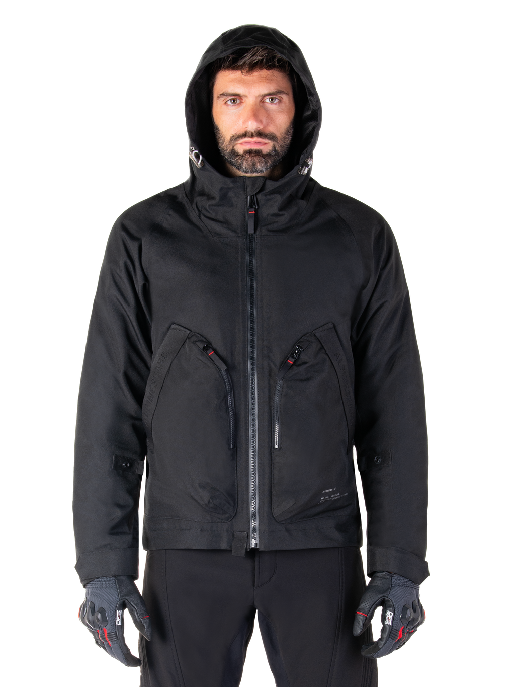 Alpinestars Morush Waterproof Parka, Urban Motorcycle Jacket, Men's, Black, Textile shell with protective stormproof hood.