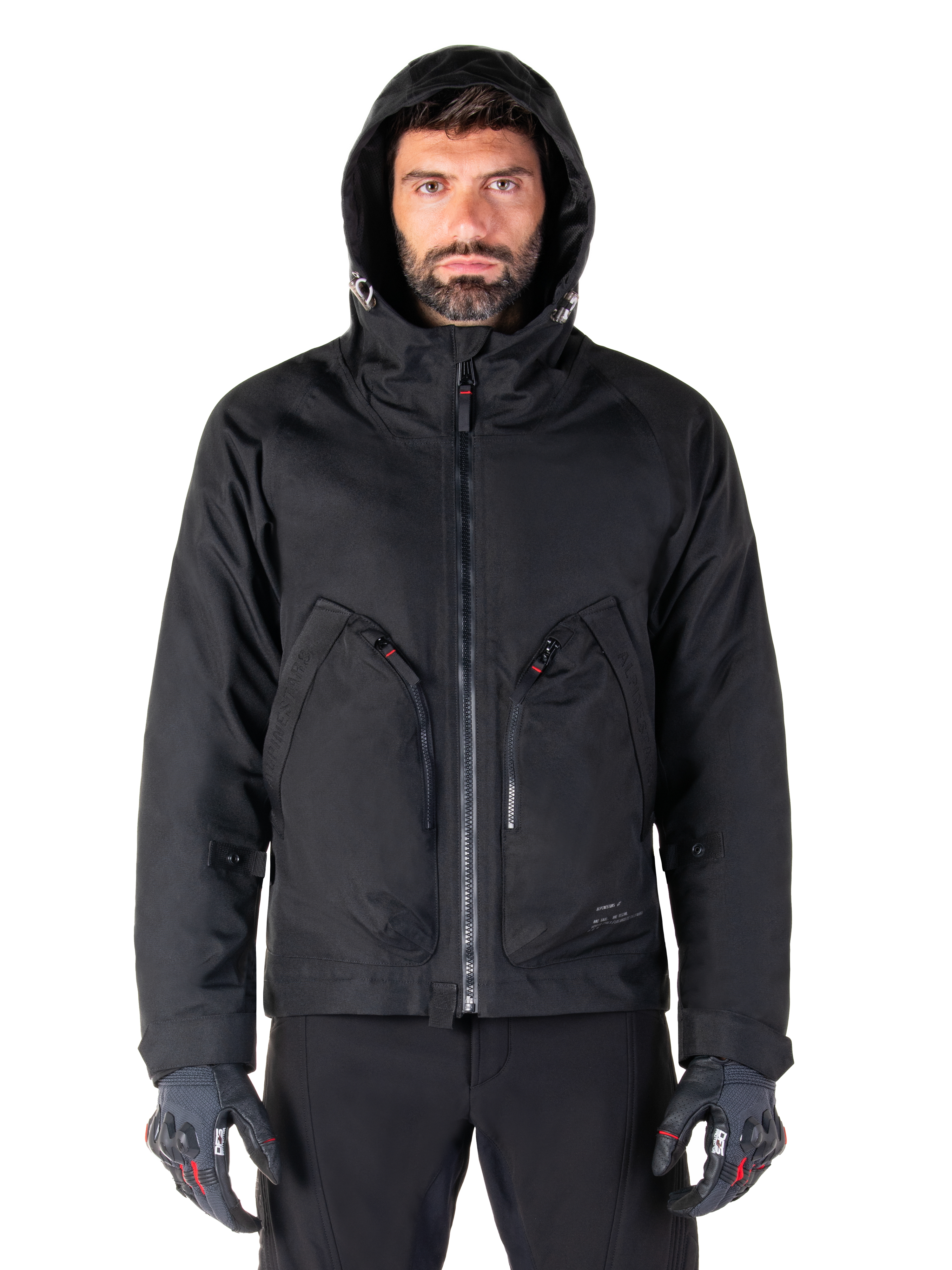 Alpinestars Morush Waterproof Parka, Urban Motorcycle Jacket, Men's, Black, Textile shell with protective stormproof hood.