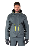 Alpinestars Morush Waterproof Parka, urban gray motorcycle jacket, vibrant yellow zippers and black accents, hooded design with large front pockets, technical streetwear-inspired styling