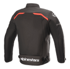 Alpinestars T-SPS Superair Jacket, Textile Motorcycle Jacket, Black with Bright Red accents, back view featuring large mesh ventilation panels, red piping across the shoulders, and bold white Alpinestars branding on the lower back.