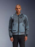 Alpinestars Flight Air Jacket, Urban Bomber Motorcycle Jacket, Storm Gray, features 3D mesh ventilation panels and white Astars logo patch, worn by male model with black pants, contemporary urban riding apparel
