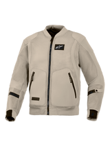 Alpinestars Flight Air Jacket, Aluminum Grey motorcycle jacket, bomber-style urban riding gear featuring extended 3D mesh panels for maximum airflow, black Alpinestars logo on chest, and dual front zippered pockets.