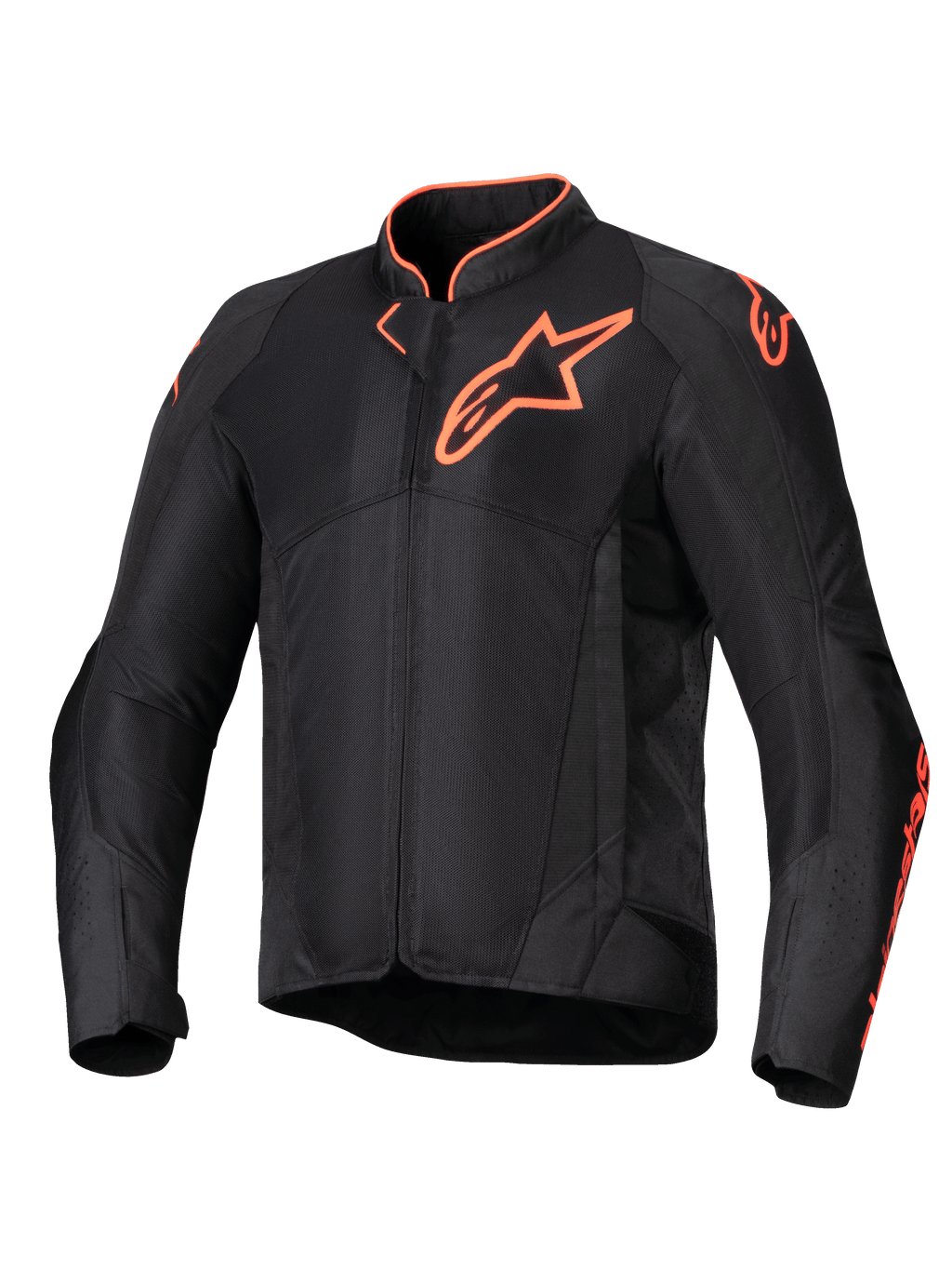 Alpinestars Viper Air V4 Jacket, men's ventilated motorcycle jacket in black and red fluo, featuring tech mesh and CE protection.