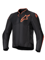 Alpinestars Viper Air V4 Jacket, men's ventilated motorcycle jacket in black and red fluo, featuring tech mesh and CE protection.