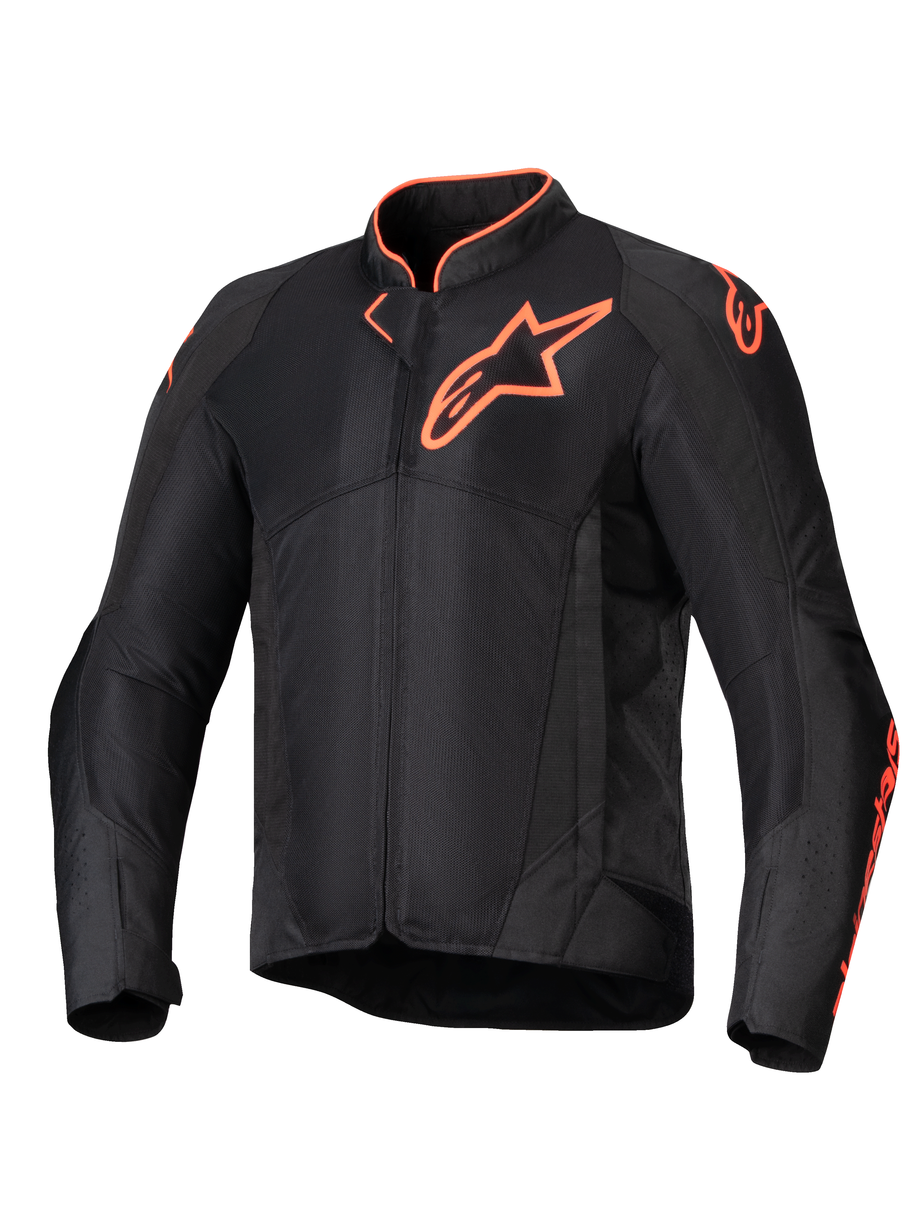 Alpinestars Viper Air V4 Jacket, men's ventilated motorcycle jacket in black and red fluo, featuring tech mesh and CE protection.