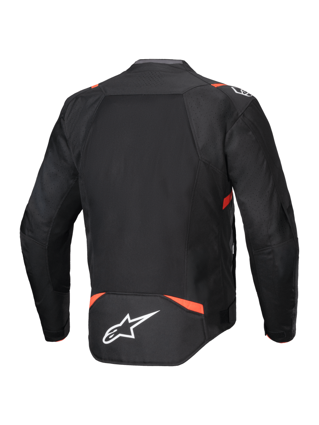 Alpinestars T-SPS Air V2 Jacket, Black and Red Fluo textile motorcycle racing jacket with rear ventilated mesh panels.