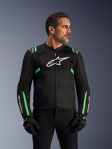 Alpinestars T-SPS Air V2 Jacket, Black and Green, Motorcycle Textile Jacket, Ventilated Design with White Logo, Performance Riding Gear