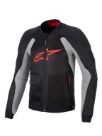 Alpinestars Troop-Air Jacket, Technical Motorcycle Air Jacket, Black and Ash Gray with Bright Red, featuring a large red A-star logo on the chest, mesh construction for airflow, and technical riding design.