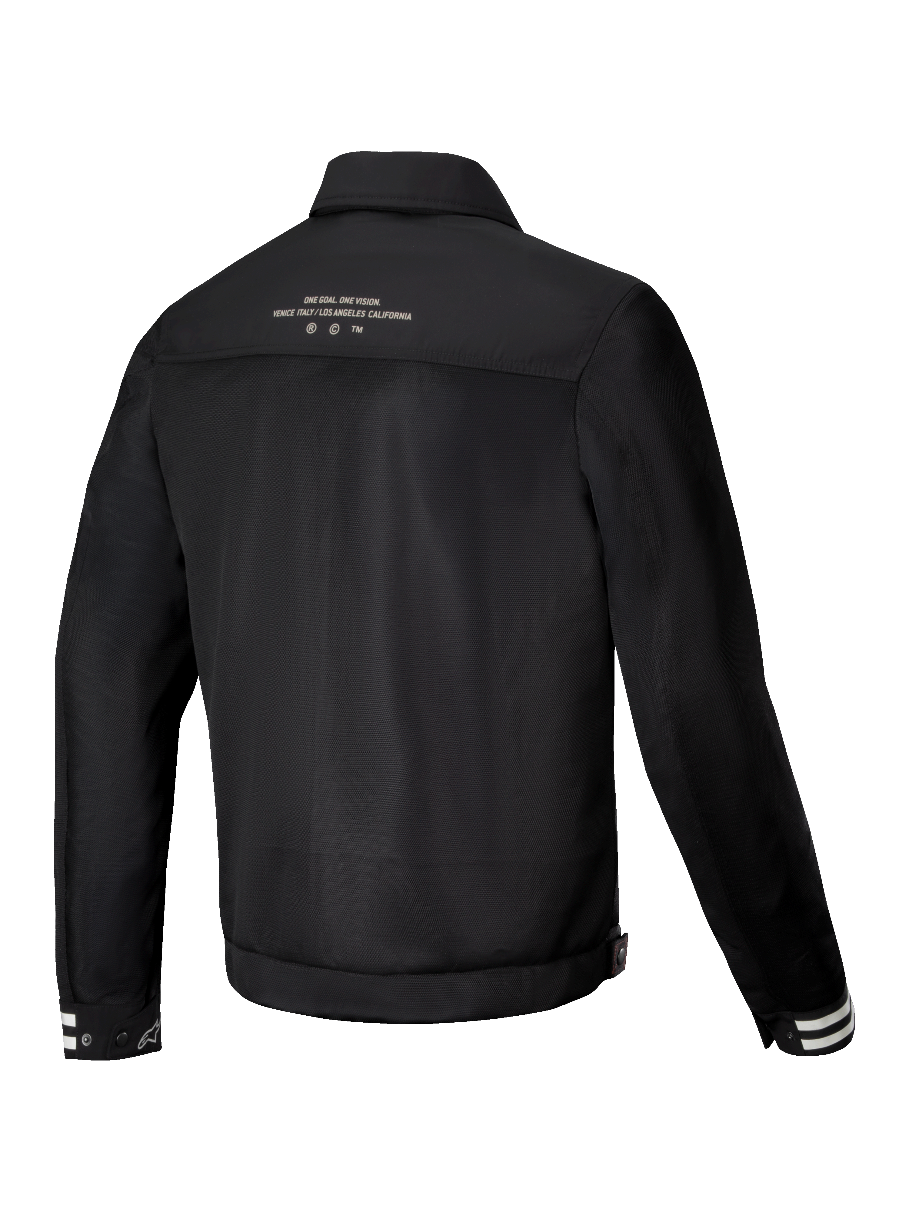 Alpinestars Ignite Air Jacket, urban motorcycle riding jacket, Men's, Black, rear view showing breathable mesh body construction and club-inspired graphics