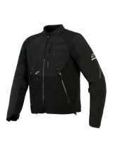 Alpinestars Provoke Jacket, Textile Motorcycle Jacket, Black, features ripstop softshell panels, laser-perforated chest zone, zippered pockets, white Alpinestars logo on sleeve and chest, urban contemporary riding gear