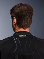 Alpinestars SMX Air Jacket, detail of the back neck area, Black textile with white TECH-AIR READY logo, showing ventilated mesh construction and airbag system compatibility.