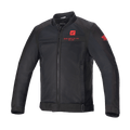 Alpinestars Honda Luc V2 Air Jacket, Black Motorcycle Jacket, Bomber Style with Mesh Panels, Red Honda Branding on Chest and Sleeve, Full Front Zipper, Ribbed Collar, Adjustable Waistband and Cuffs, Textile Material for Urban Riding