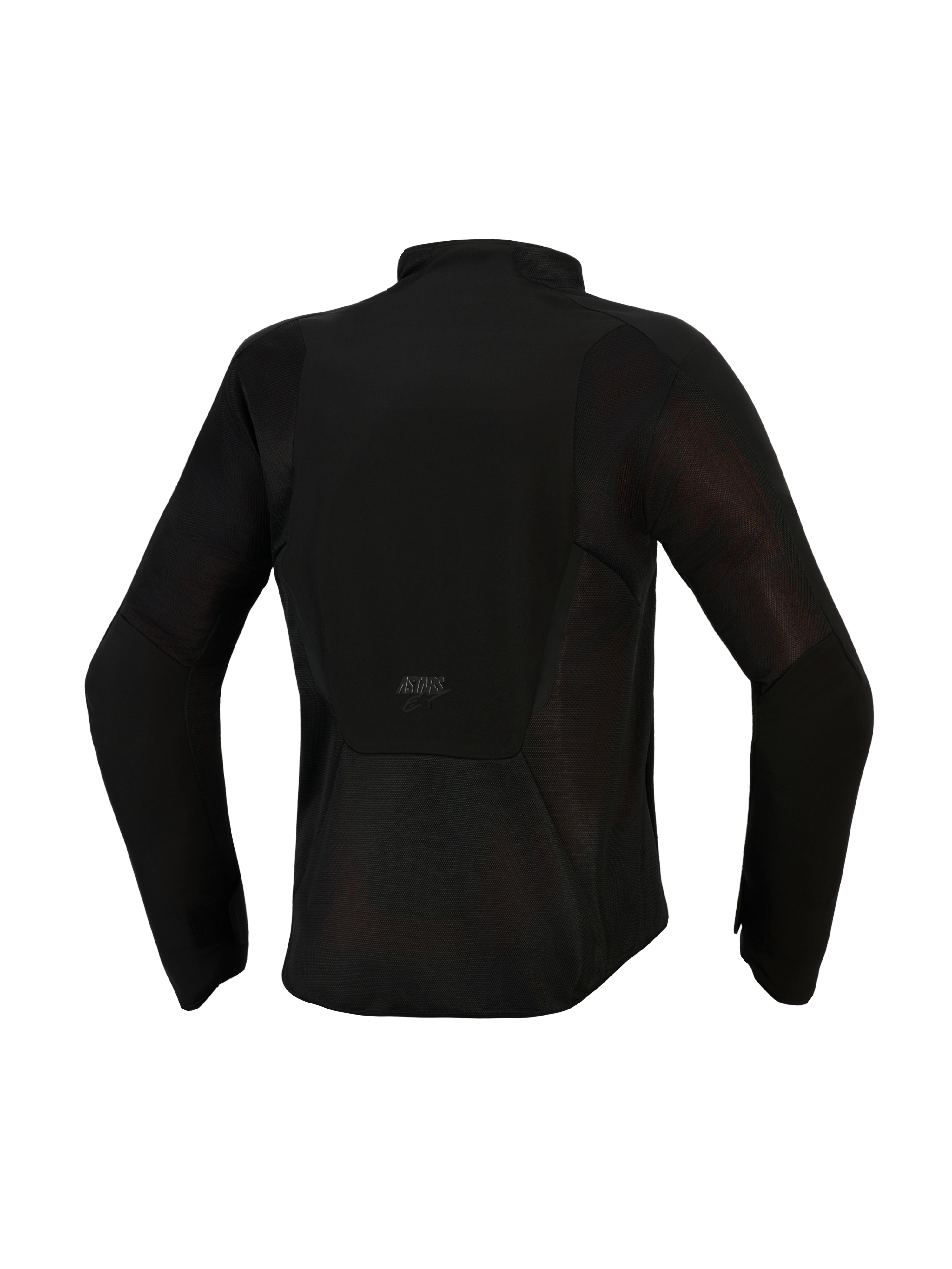 Alpinestars Stella Aeroshell Airflow Jacket, Women's Motorcycle Jacket, Black Anthracite, back view showing extensive mesh ventilation panels, laser-perforated softshell chassis, and ASTARS branding on the lower back
