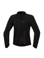 Alpinestars Stella Aeroshell Airflow Jacket, Women's Motorcycle Jacket, Black Anthracite, front view, lightweight textile with laser-perforated ventilation and mesh panels, subtle chest logo, ergonomic sport-cut design