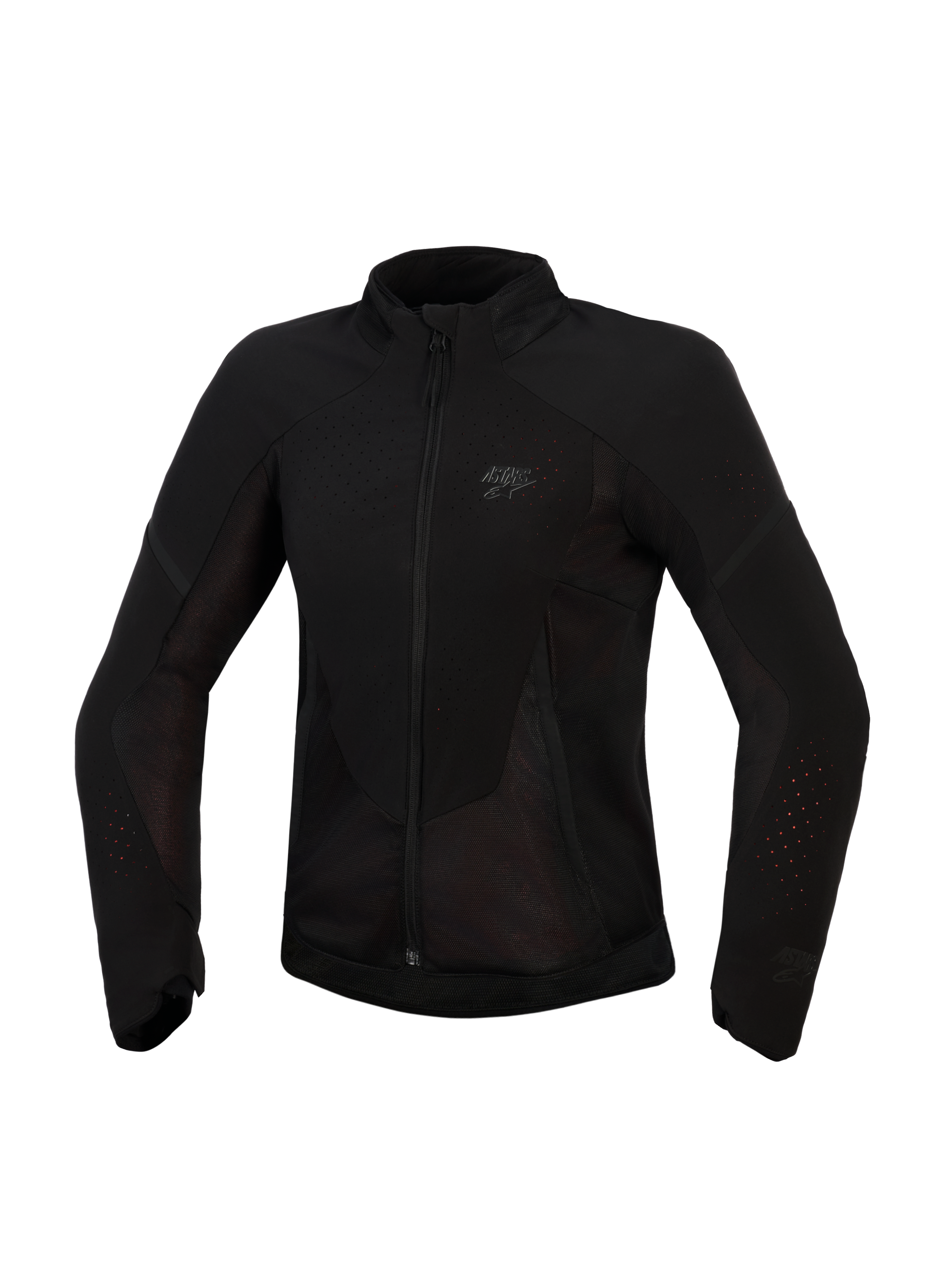 Alpinestars Stella Aeroshell Airflow Jacket, Women's Motorcycle Jacket, Black Anthracite, front view, lightweight textile with laser-perforated ventilation and mesh panels, subtle chest logo, ergonomic sport-cut design