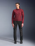Alpinestars Stella C-1 Air Pants, Women's Urban Motorcycle Pants, Black, featuring textile and mesh construction, paired with a burgundy Stella C-1 Air Jacket and black leather boots, clean and modern urban riding style