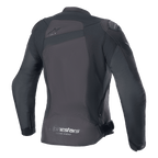 Alpinestars Stella T-GP Plus R V4 Jacket, Women's Textile Motorcycle Jacket, Black/Black, back view featuring a tonal Astar logo on the upper back and 'alpinestars RACING AHEAD' branding on the lower hem, sleek sport fit with visible protective panels.