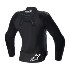 Alpinestars Women Stella SMX Air Jacket, Rear View, Black, featuring mesh back panels for airflow, Tech-Air Ready branding on upper back, white Alpinestars star logo on lower back, waist adjustment straps, street sport textile motorcycle jacket
